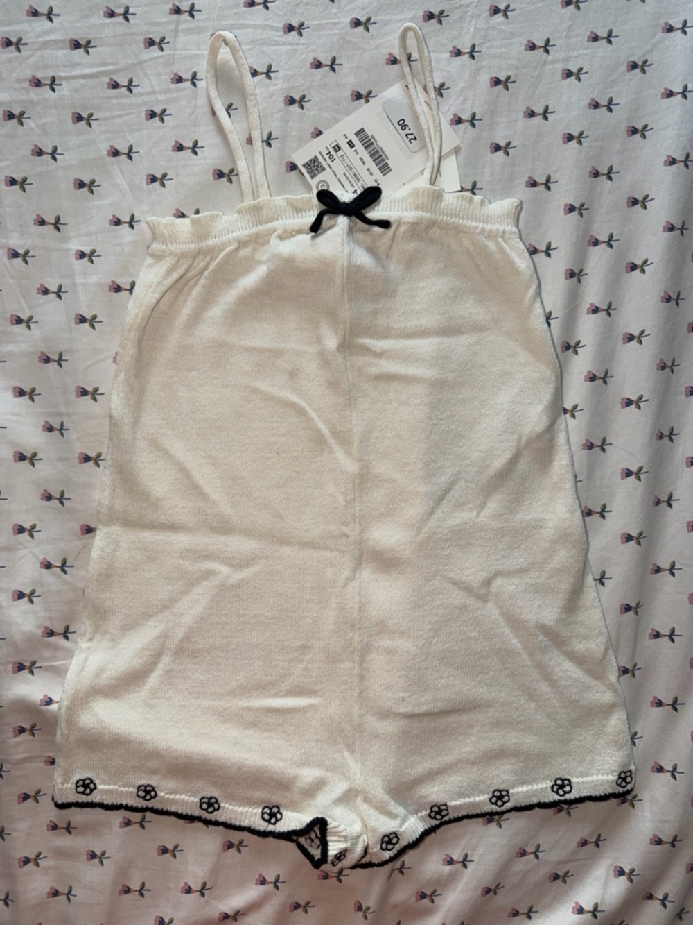 Zara White Terry Romper with Black Trim